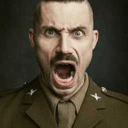 a man in a uniform with his mouth open
