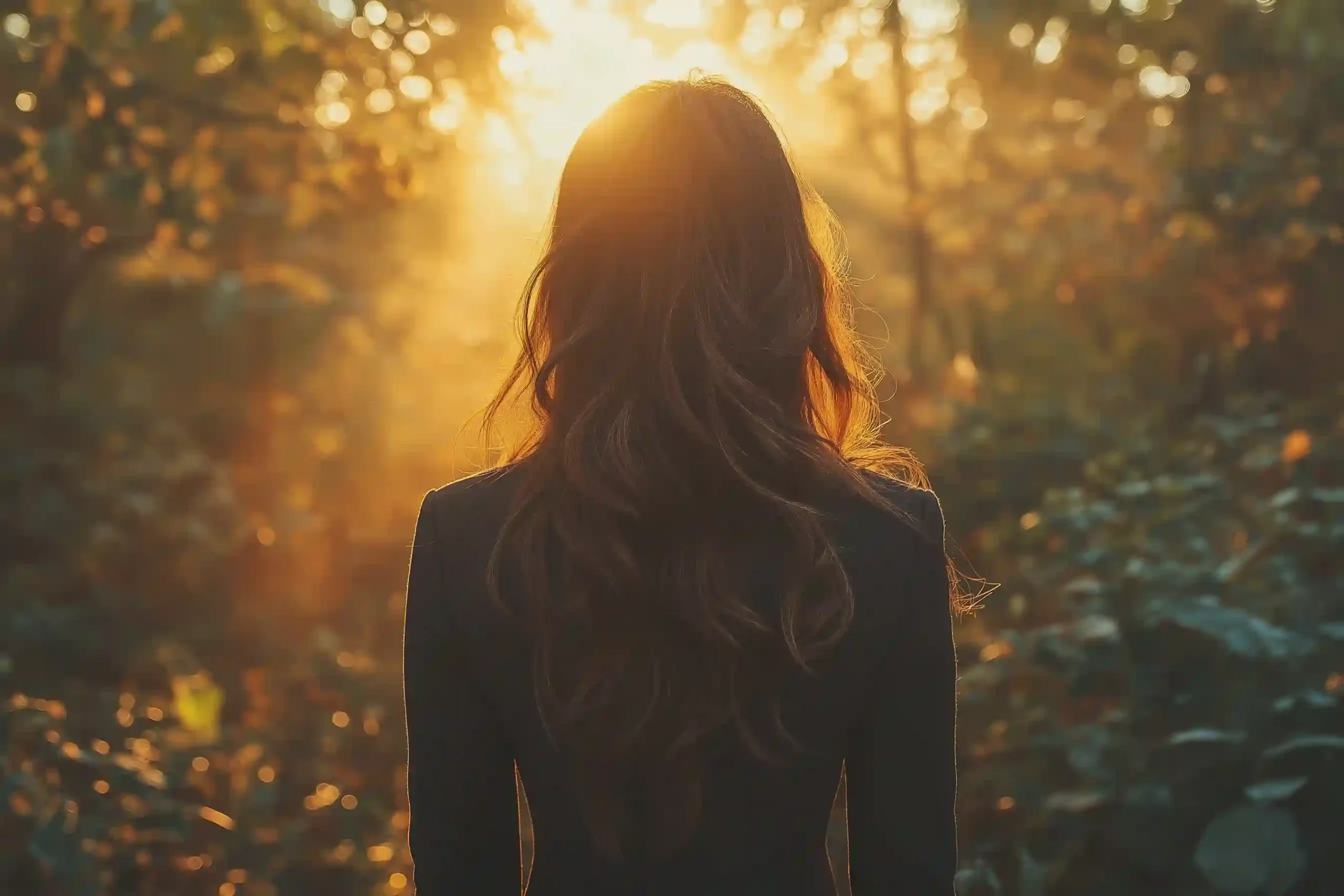 Wat ik leerde van mijn burn-out op jonge leeftijd 3 Vrouw in zonsondergang, natuurlijke omgeving.
